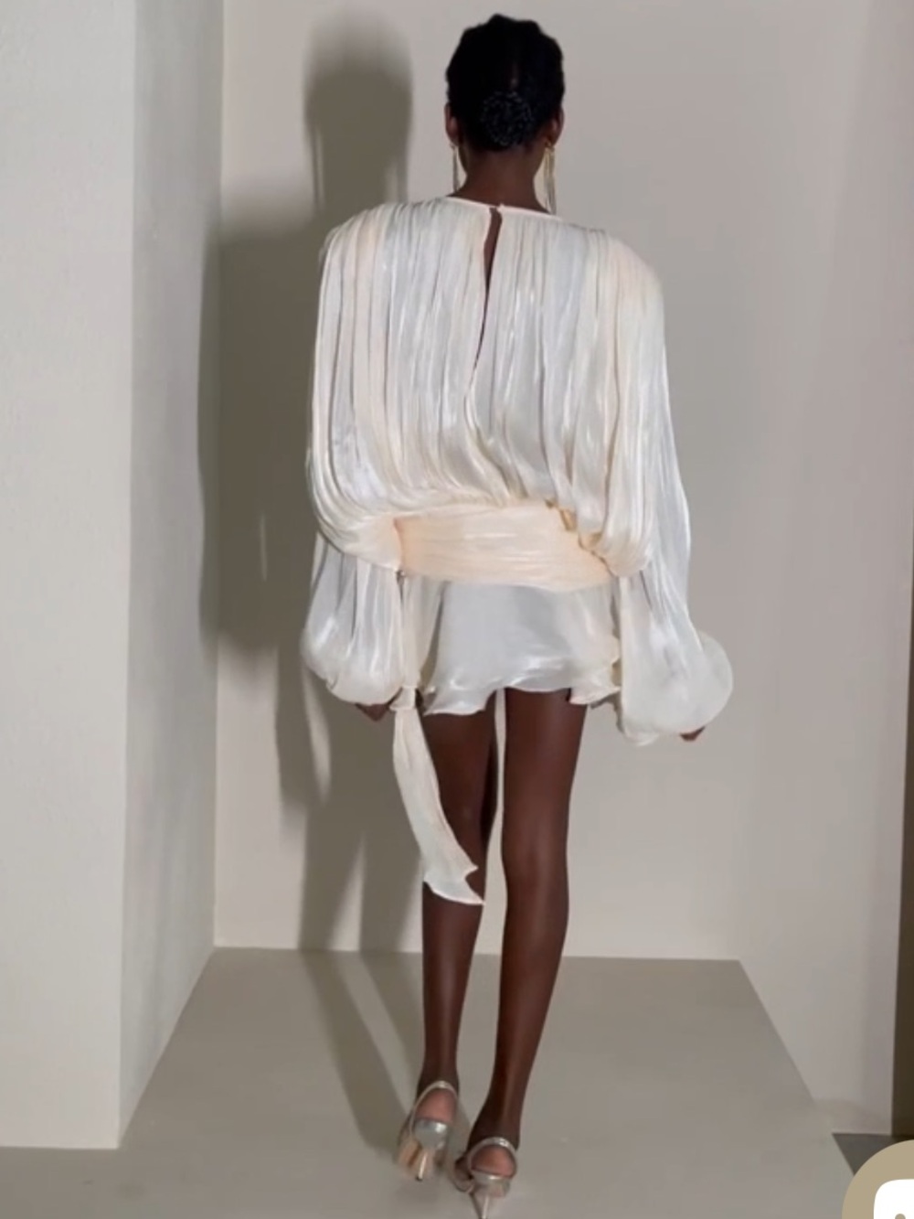 Women's Cream Pleated Tie-Neck Dress - Picture 6 of 14